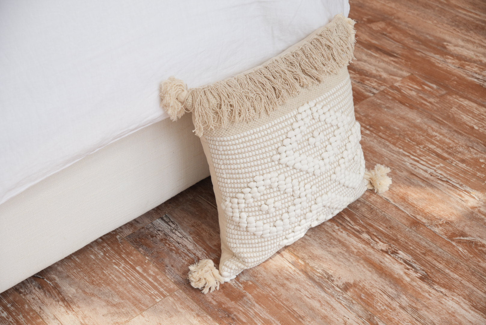 Boho Fringe Pillow Cover: Textured Cotton Cushion 18 x18