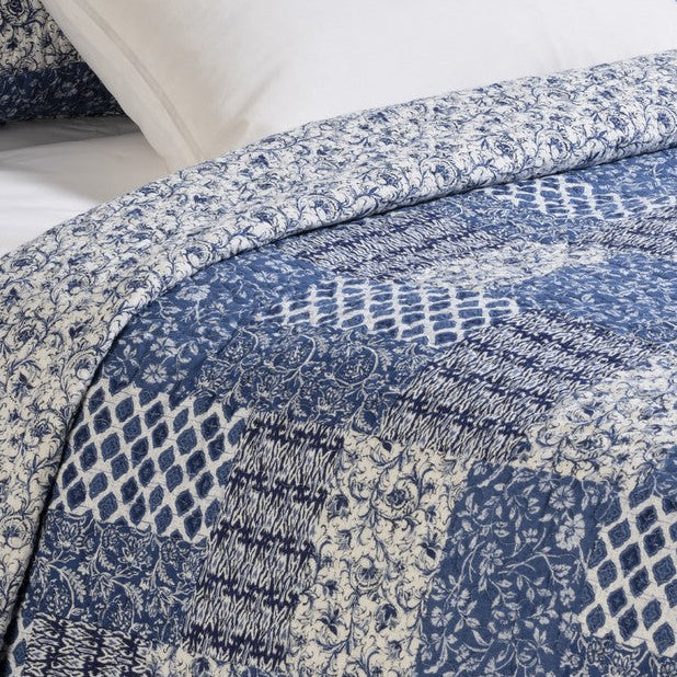 Donalda Blue Patchwork Quilt by Brunelli - full view, Nest Essentials Canada
