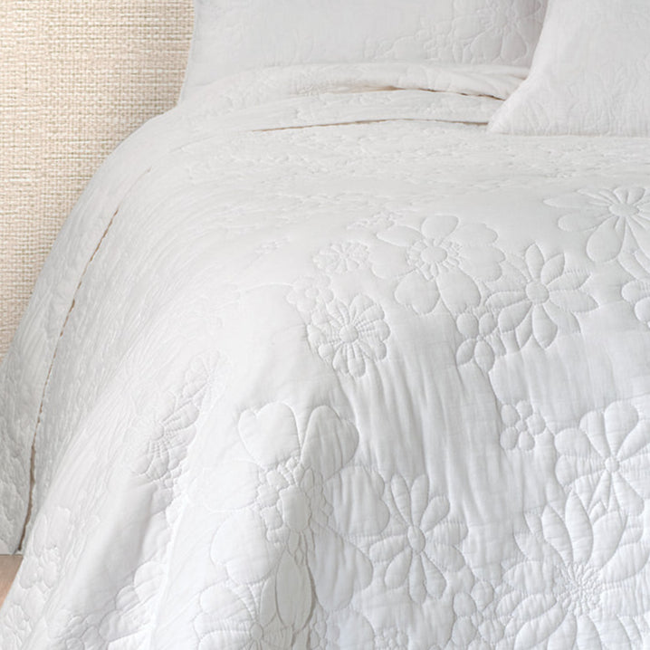 Flower White Stitched Quilt - detail view, Nest Essentials Canada