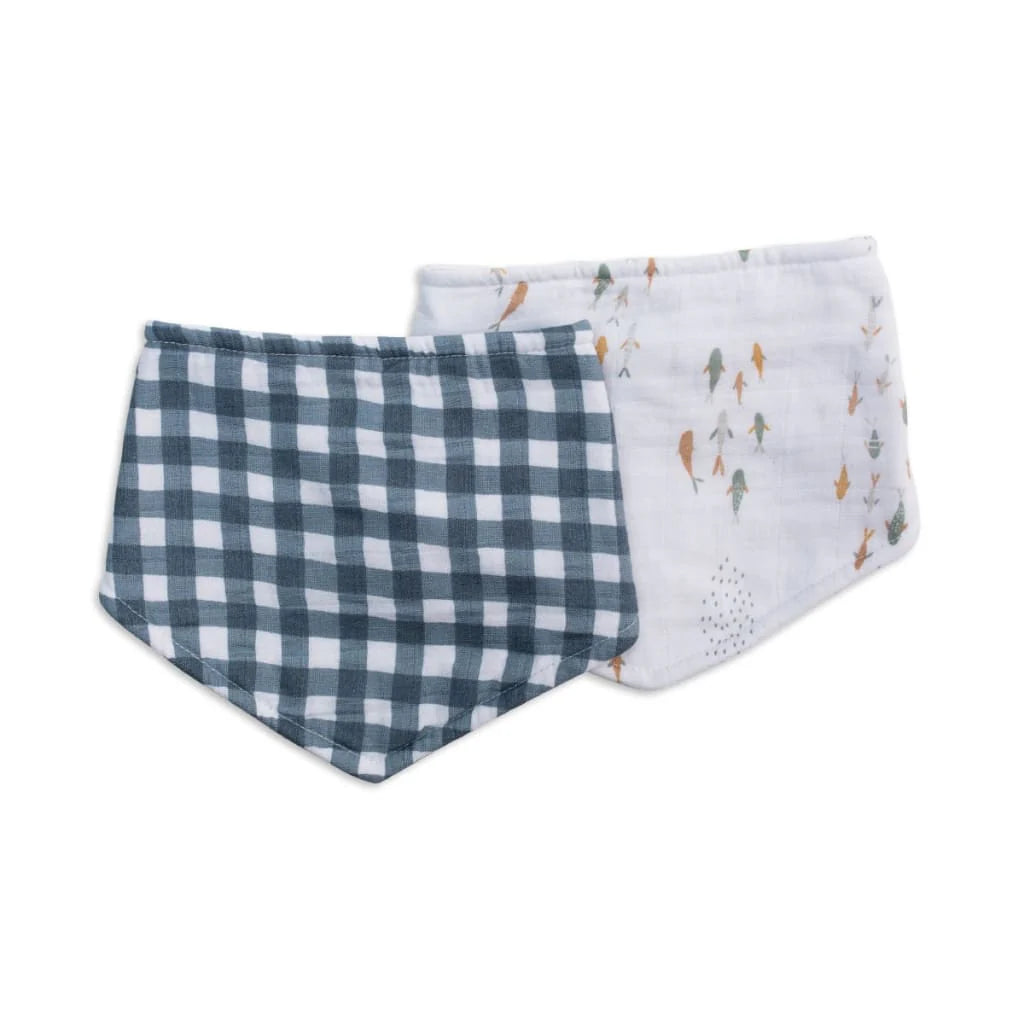Navy Gingham & Fish - Bandana Baby Bibs