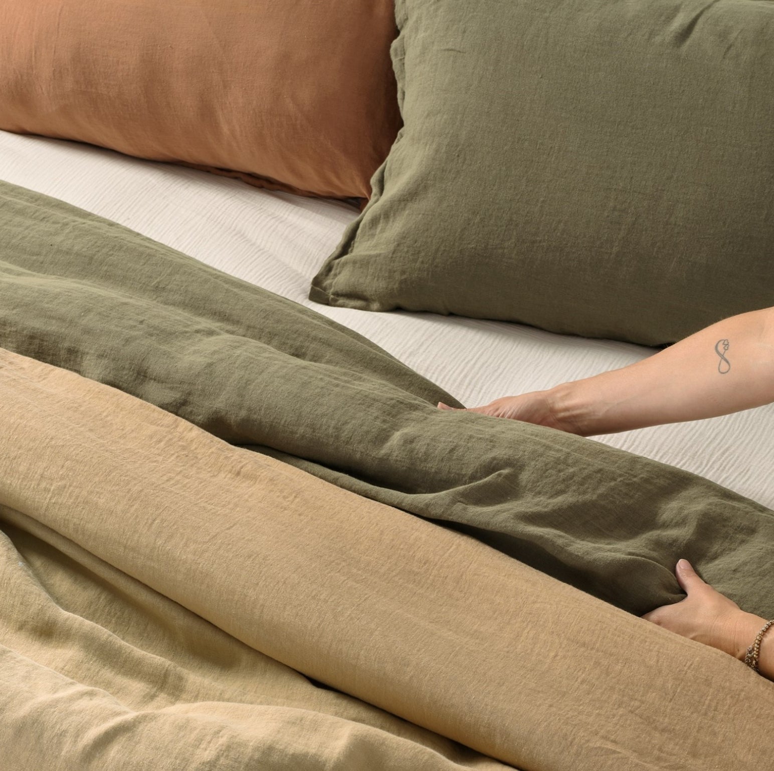 Linen Pillow Sham - Olive - 100% European washed linen