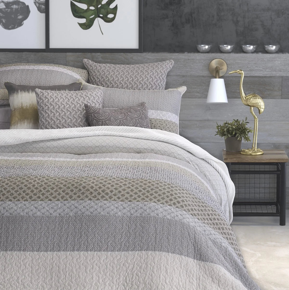 ETHAN MODERN LOOK GREY AND TAUPE QUILTED DUVET COVER