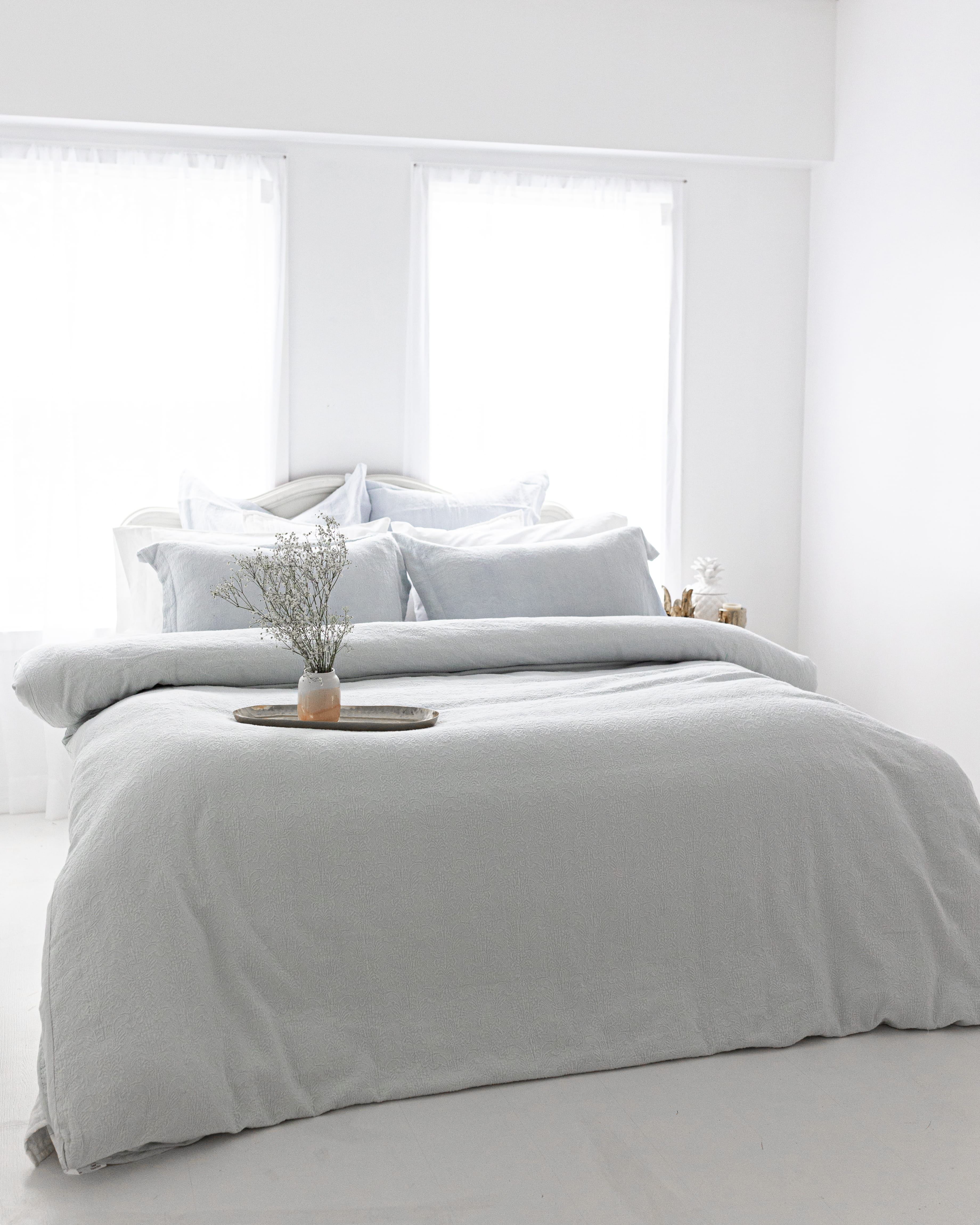 Floral Matalease Jacquard Duvet Cover Set - Ice Melt Color - 100% Cotton