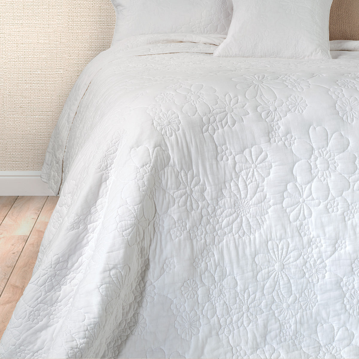 Flower White Stitched Quilt by Brunelli - white stitched floral quilt, Nest Essentials Canada
