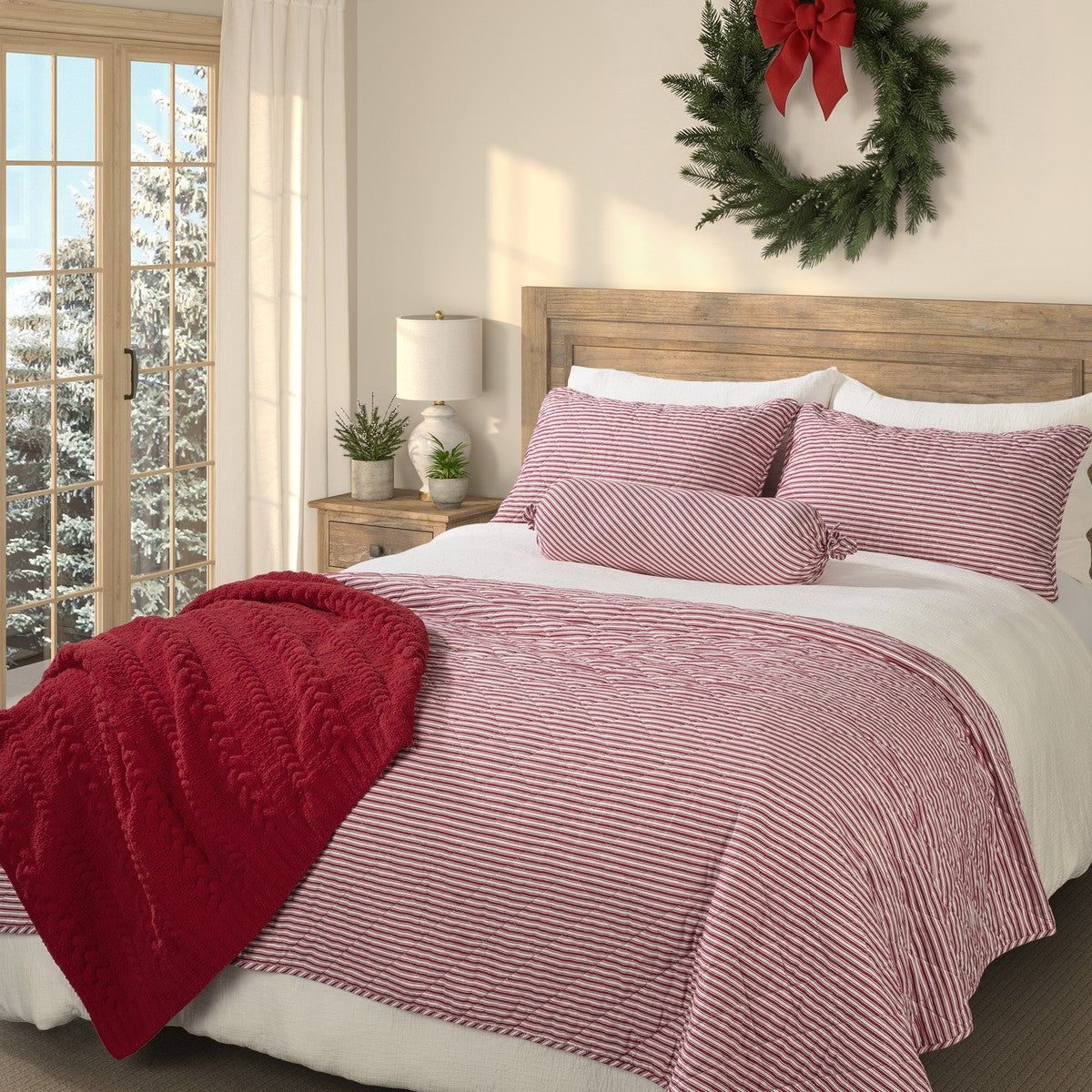 Holly Red and White Striped Quilt by Brunelli - red and white striped cotton quilt, Nest Essentials Canada