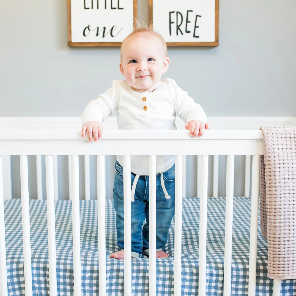 Navy Gingham - Crib Sheet