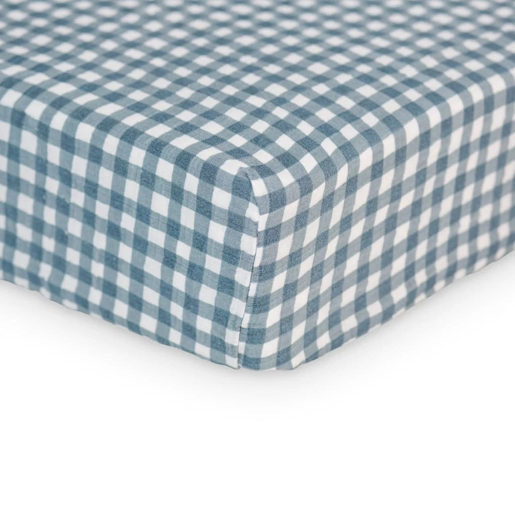 Navy Gingham - Crib Sheet