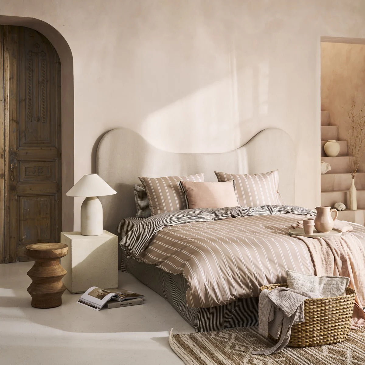 MARTINI OLIVE AND NATURAL STRIPED DUVET COVER SET