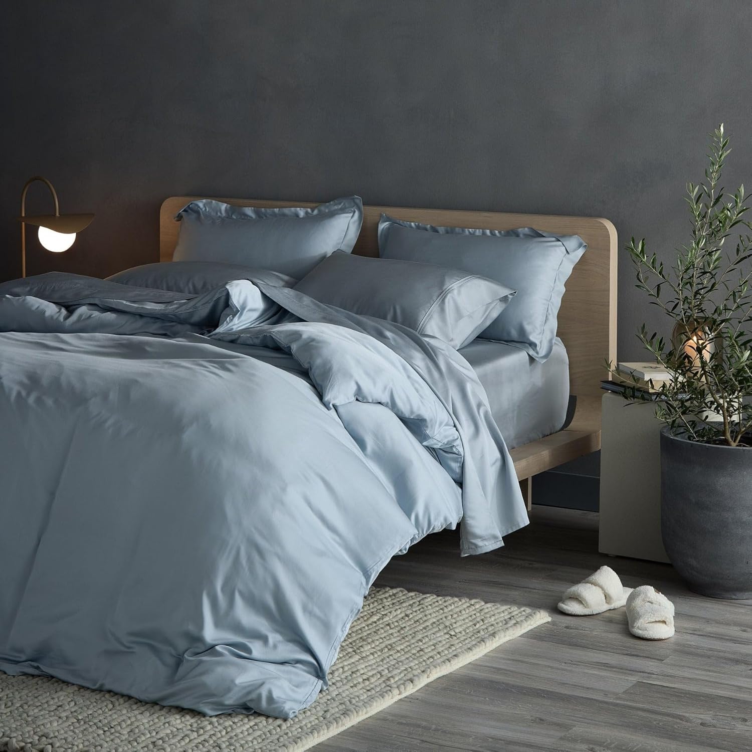 Hush Cotton Sateen Duvet Cover Set | King | Includes One Duvet Cover, and Two Shams | Soft | 400 Thread Count Cotton Sateen Weave | Artic Blue