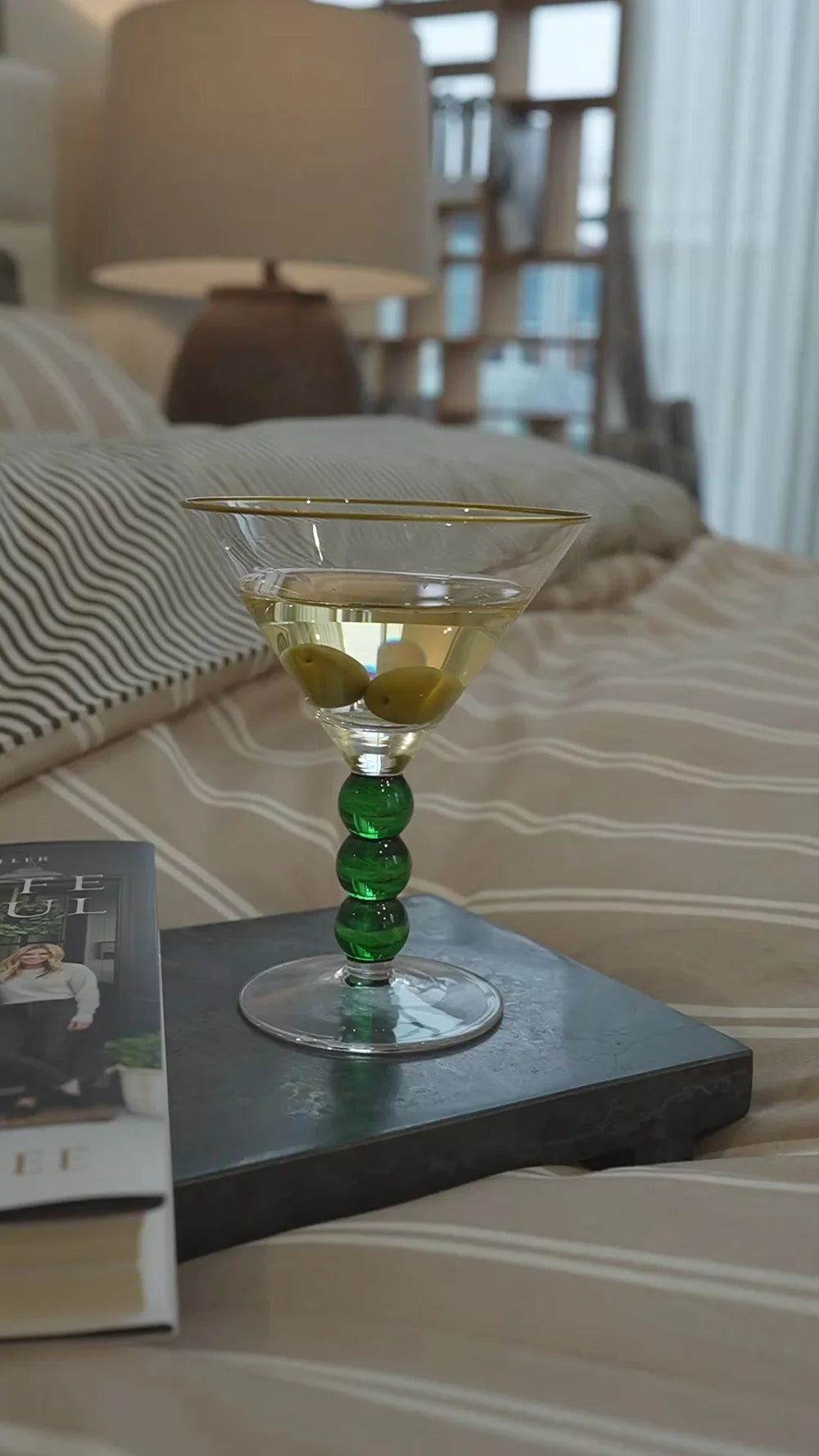 MARTINI OLIVE AND NATURAL STRIPED DUVET COVER SET