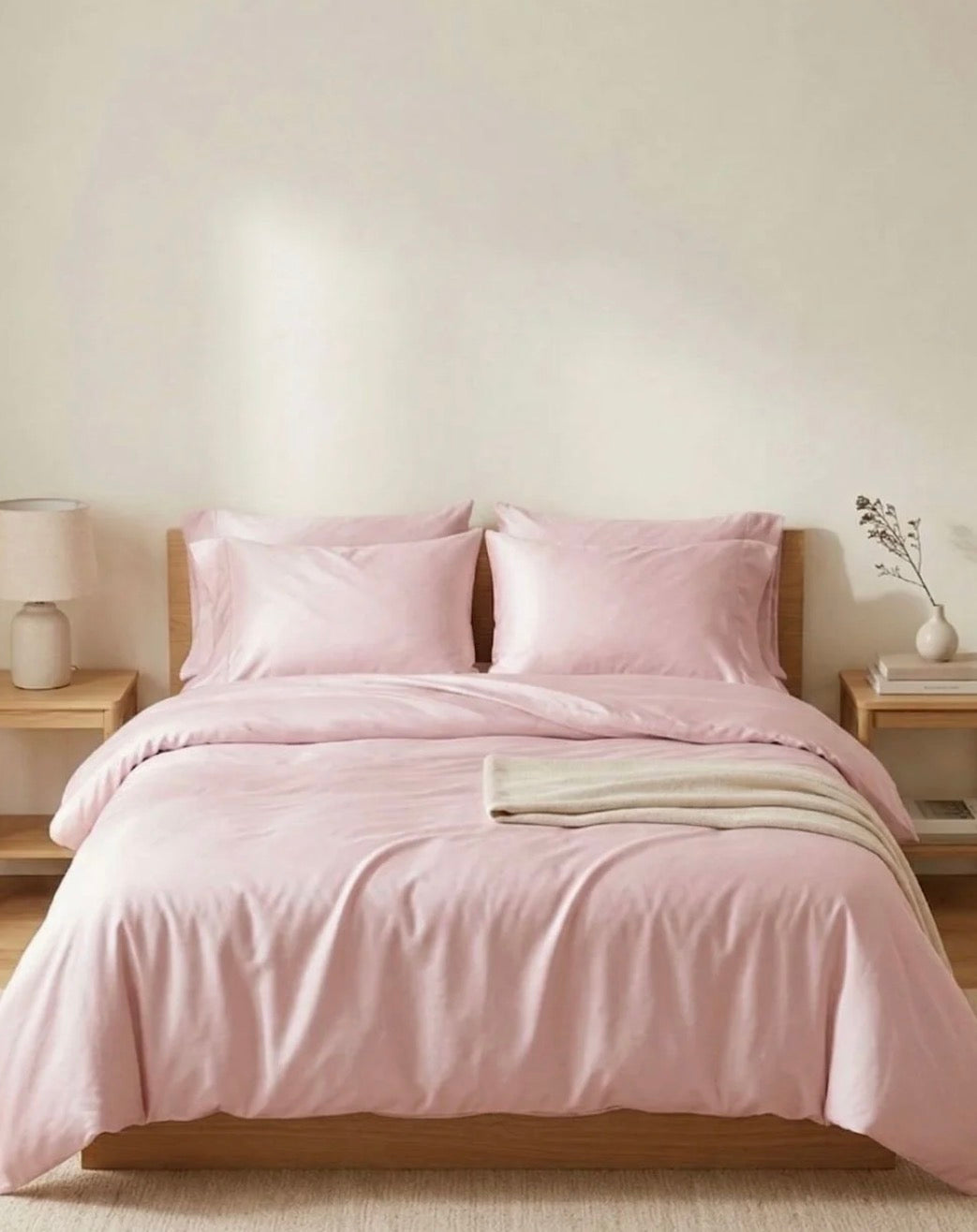 3-Piece Solid Bamboo Duvet Cover Set - Pale Rose/ Pink