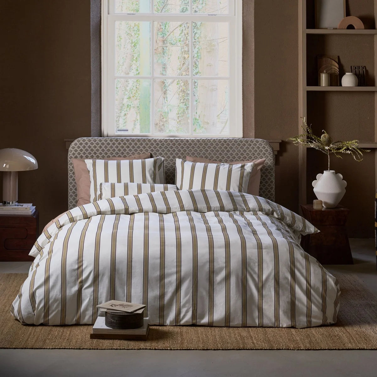 DUNE IVORY DUVET COVER WITH TAN AND BURGUNDY STRIPES
