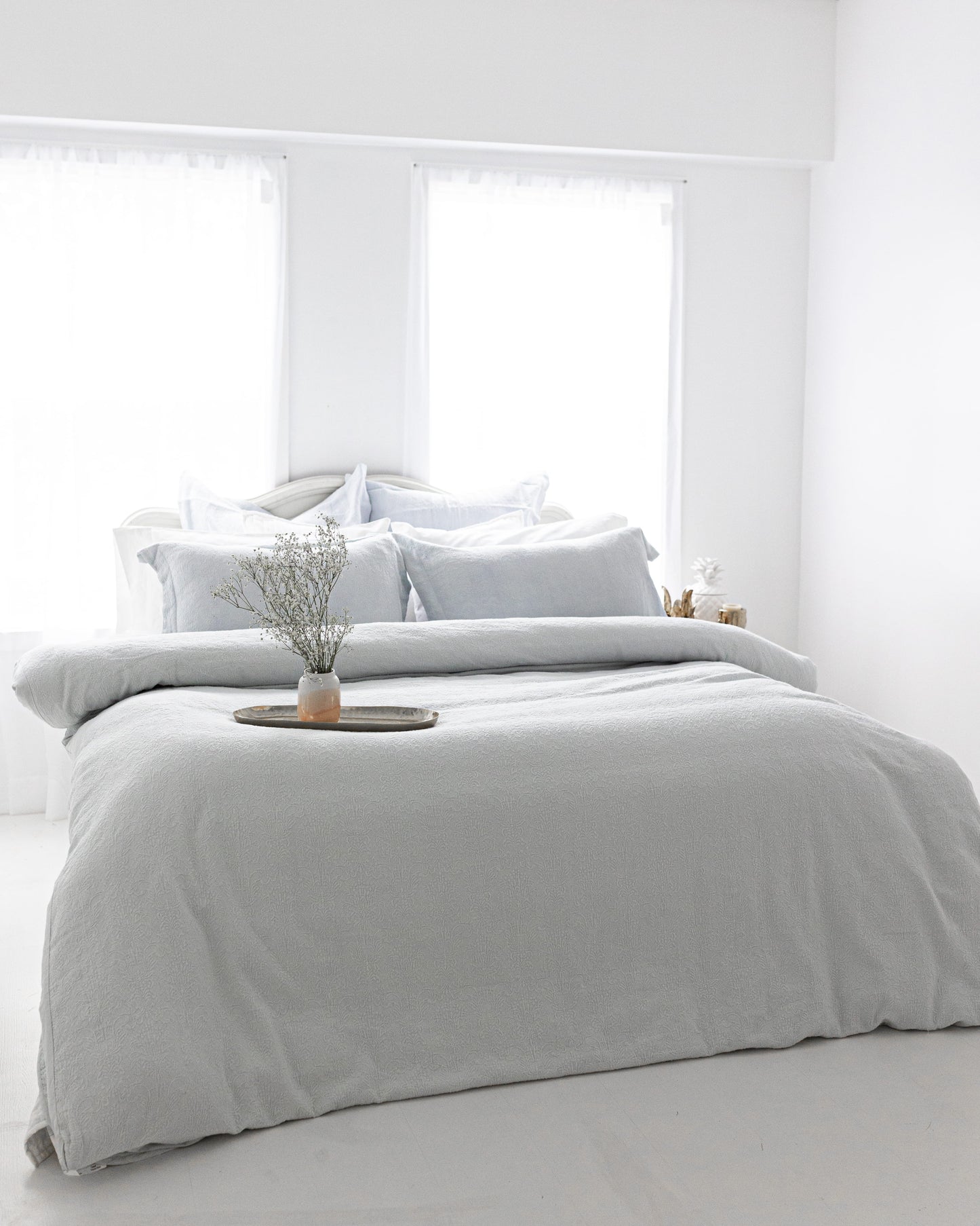 Floral Matalease Jacquard Duvet Cover Set - Ice Melt Color - 100% Cotton