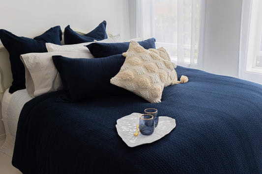 Floral Matalease Jacquard Duvet Cover Set - Navy Color - 100% Cotton