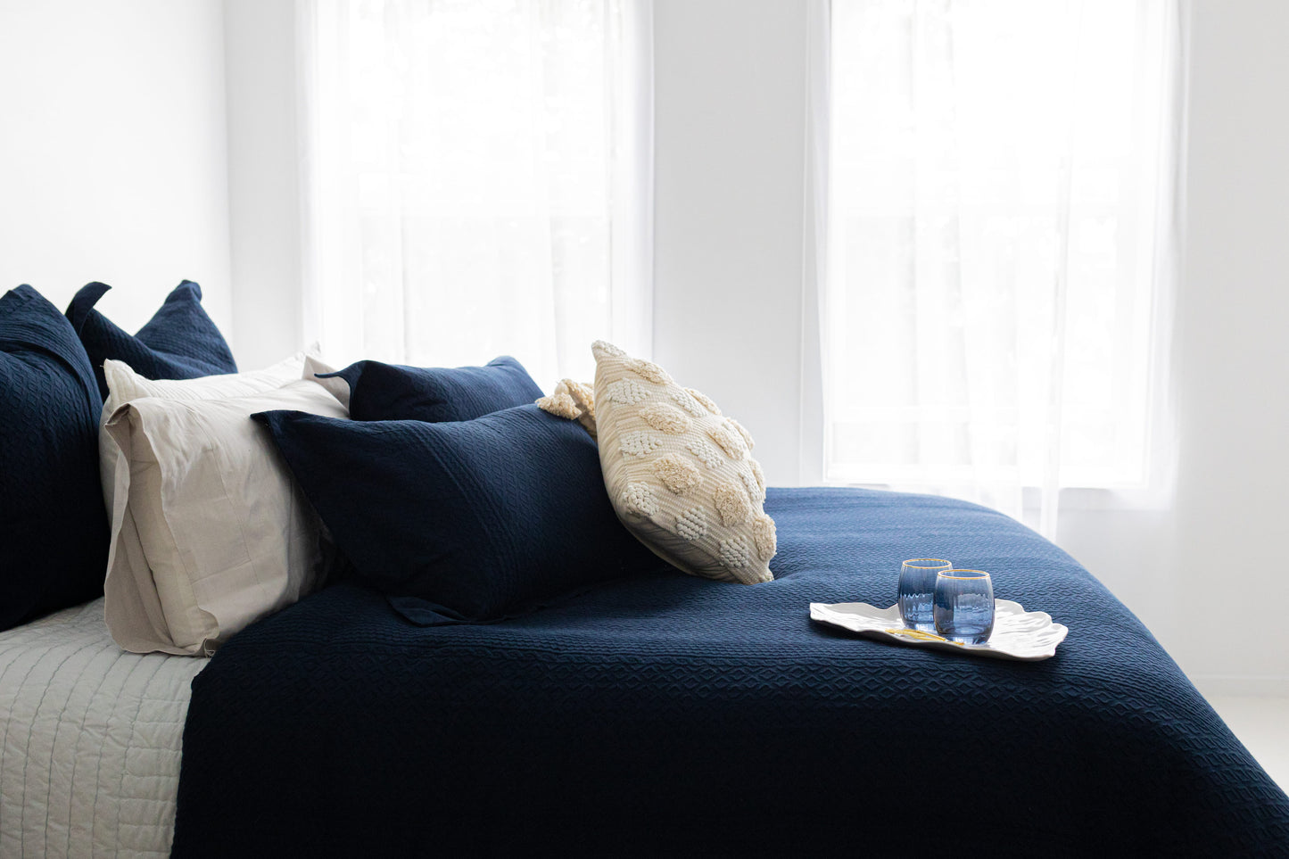 Floral Matalease Jacquard Duvet Cover Set - Navy Color - 100% Cotton