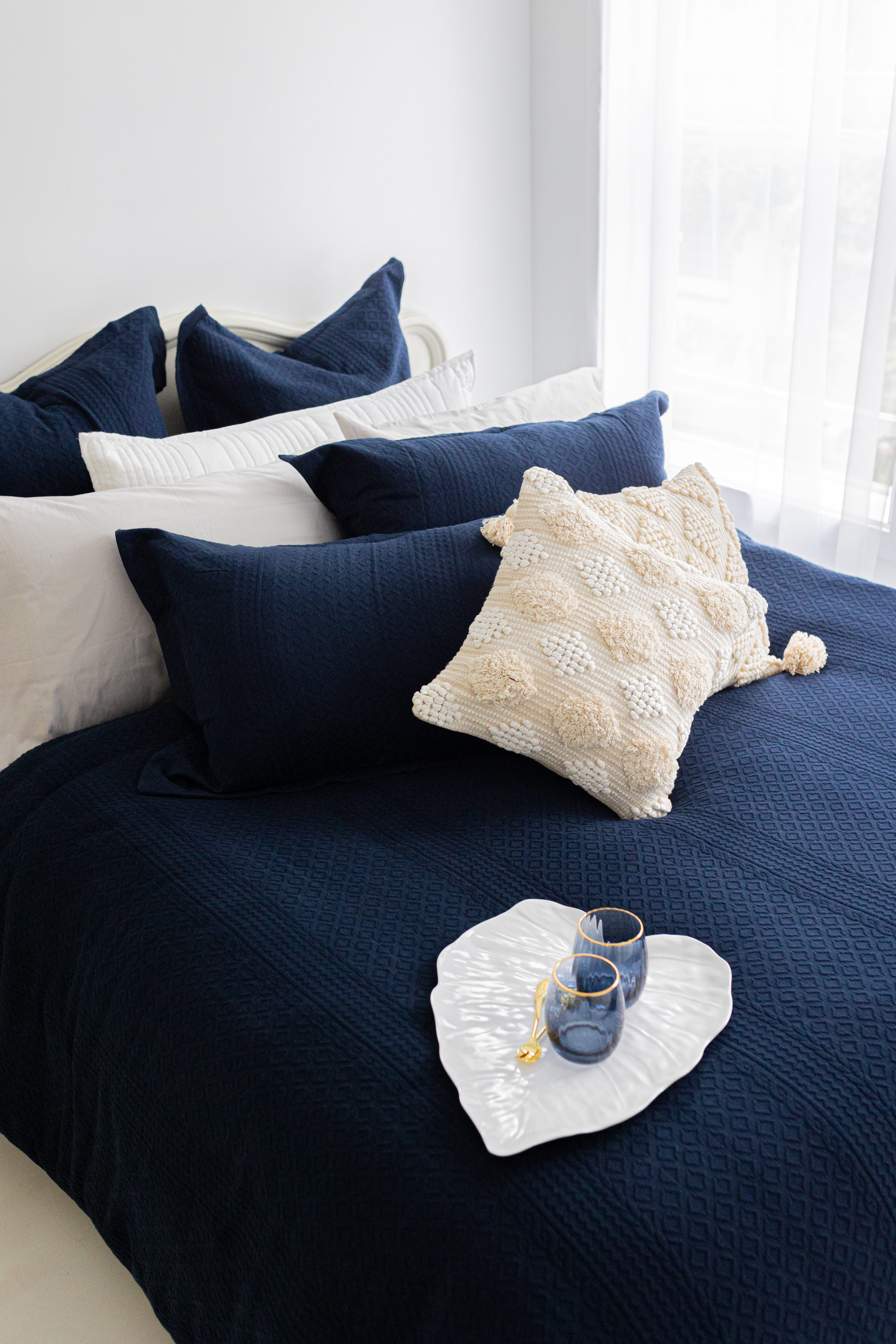 Floral Matalease Jacquard Duvet Cover Set - Navy Color - 100% Cotton