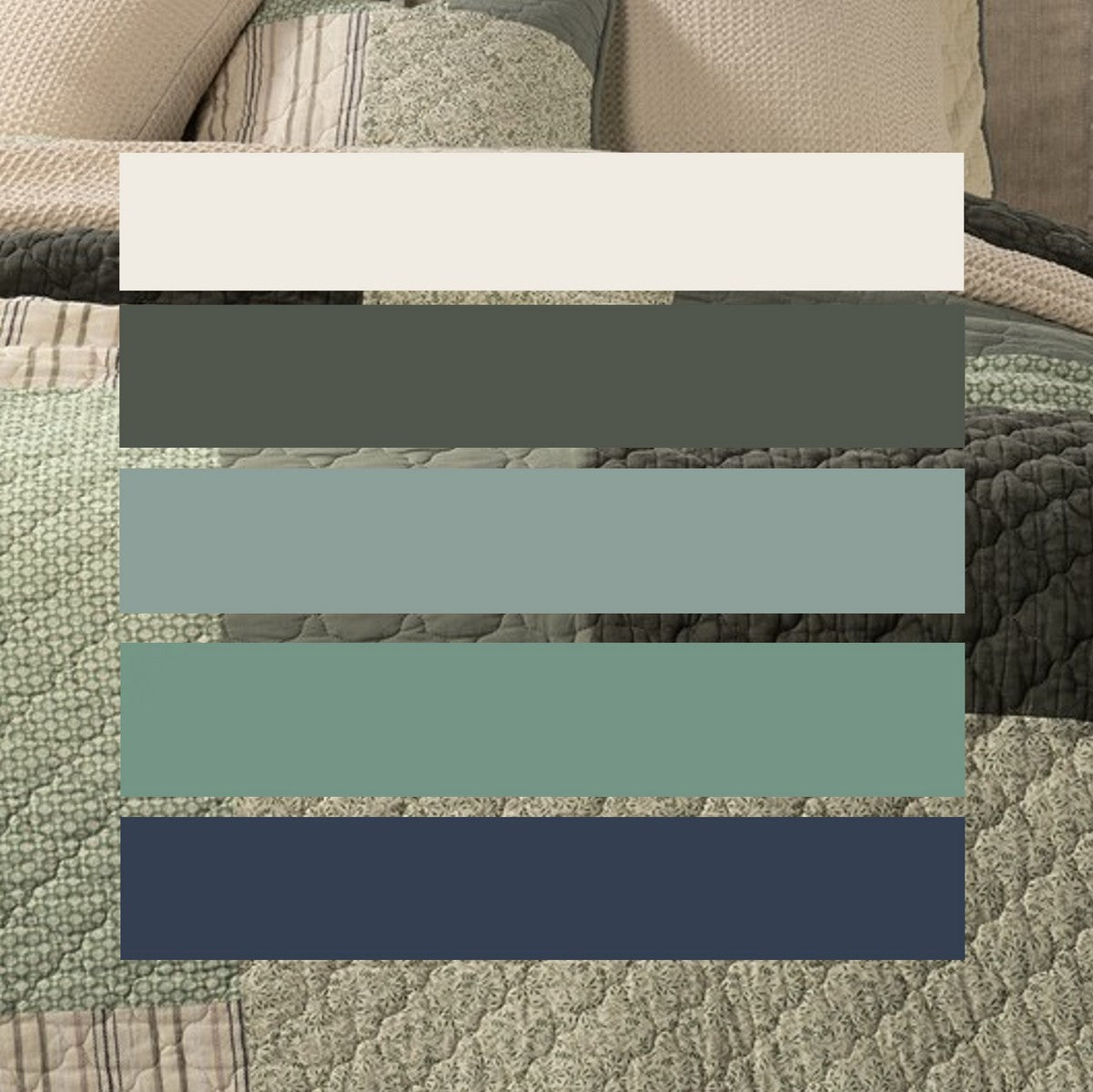 Broccolini Patchwork Quilt - colour detail, Nest Essentials Canada