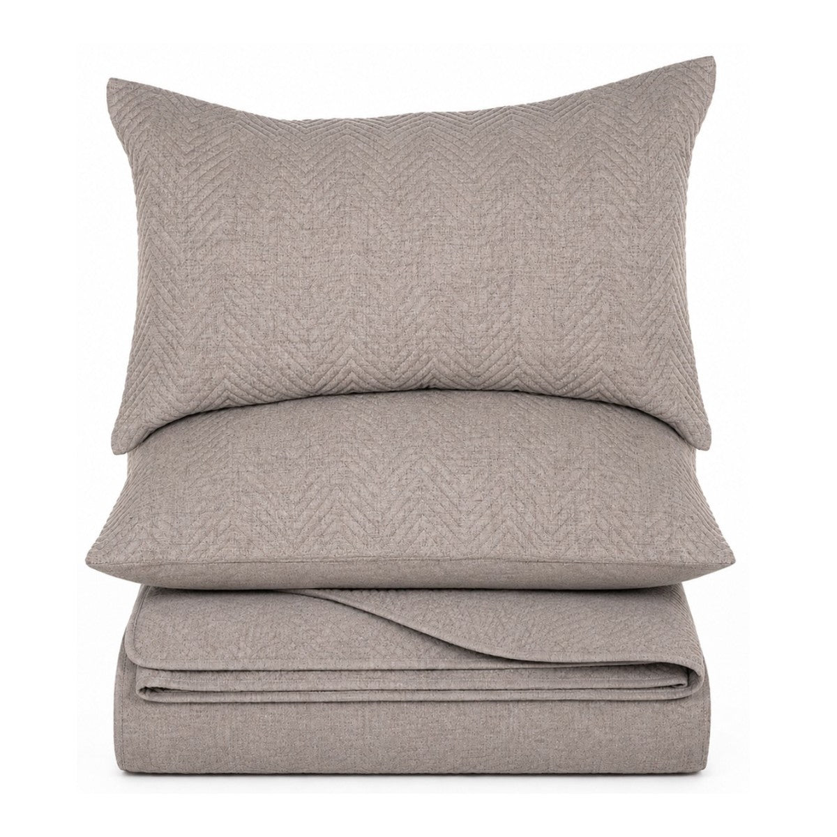 Nelson Taupe Quilt Set with Chevron Stitching by Brunelli - taupe chevron quilt set, Nest Essentials Canada